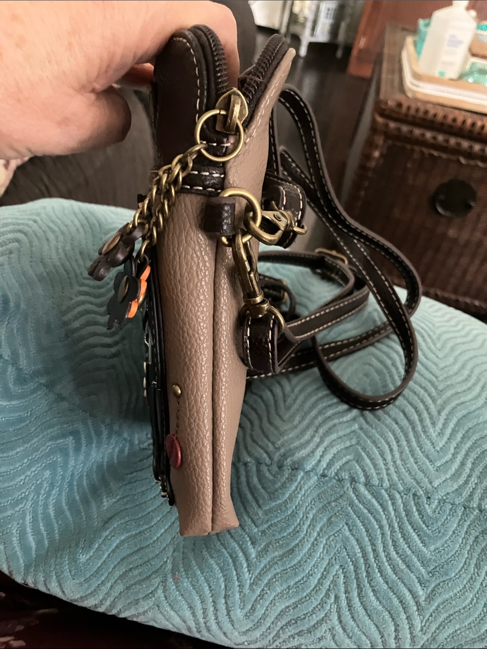 Chala Black & Taupe Cat Applique Crossbody Bag - Picture 8 of 9